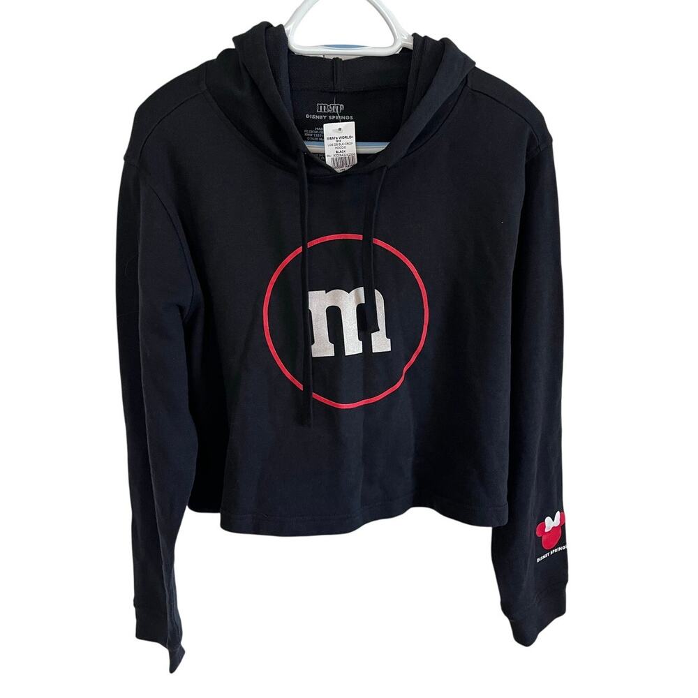 M&M World Disney Springs Cropped Graphic Hoodie Size Large Black 2020 NWT - Picture 2 of 7